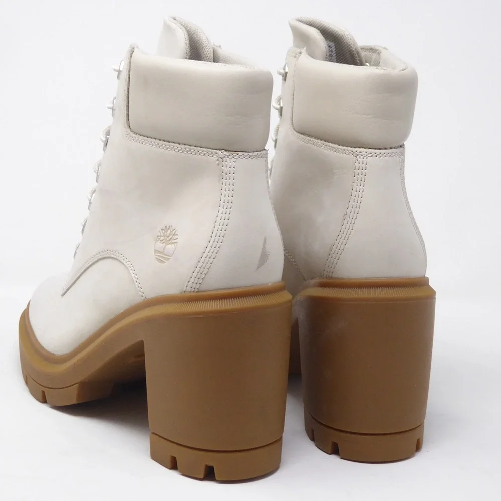 Timberland Allington Heights Boots Cream Off White Leather Lace Up Heel 7.5 - Picture 5 of 10